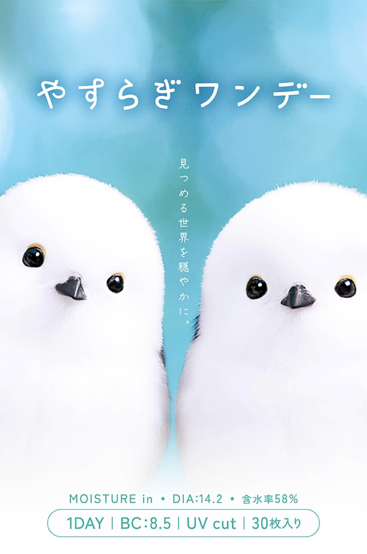 やすらぎワンデー 見つめる世界を穏やかに。MOISTURE in・DIA:14.2・含水率58%・1DAY・BC:8.5・UV cut・30枚入り